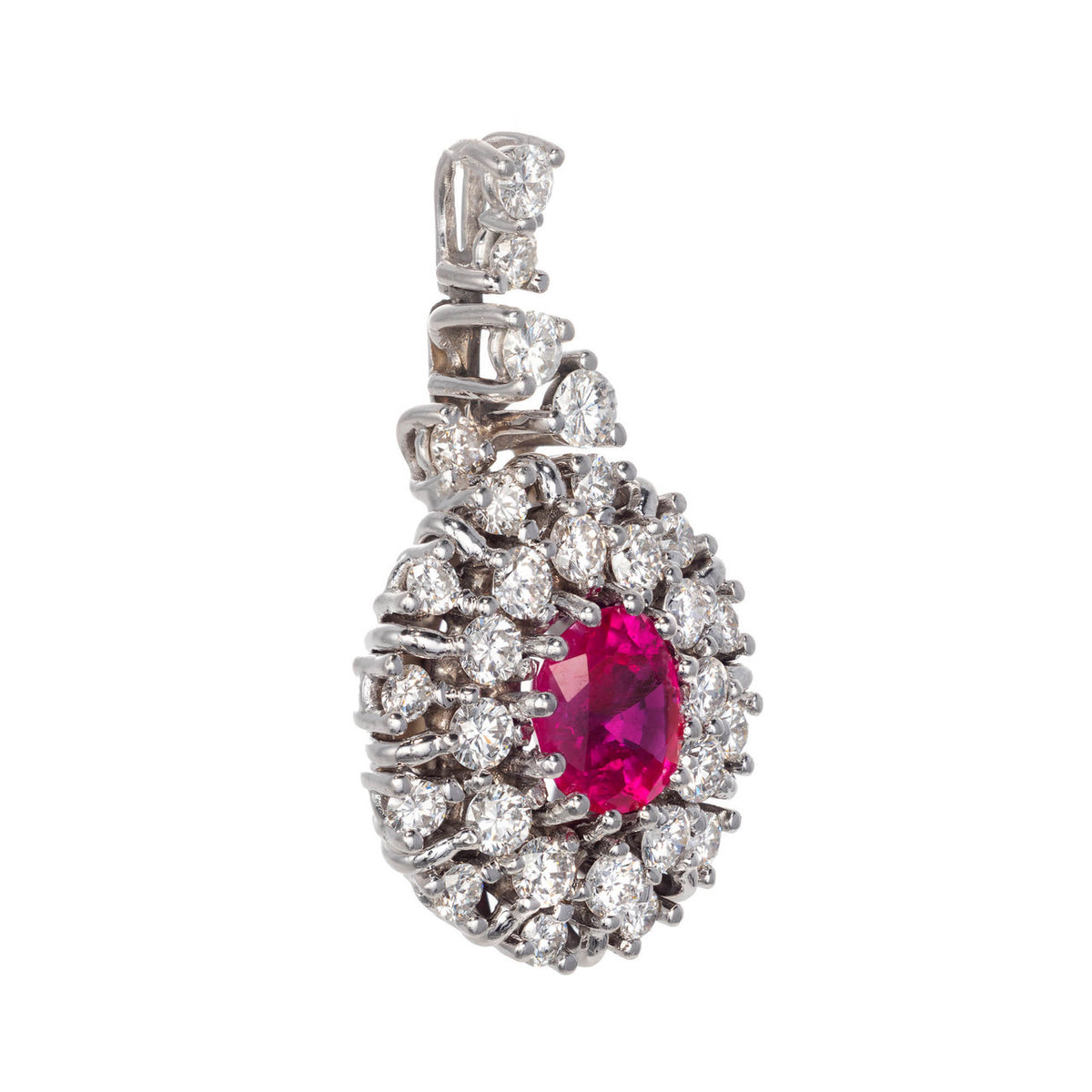 1.12ct Oval Ruby Diamond Halo Cluster 18k White Gold Pendant – image 2