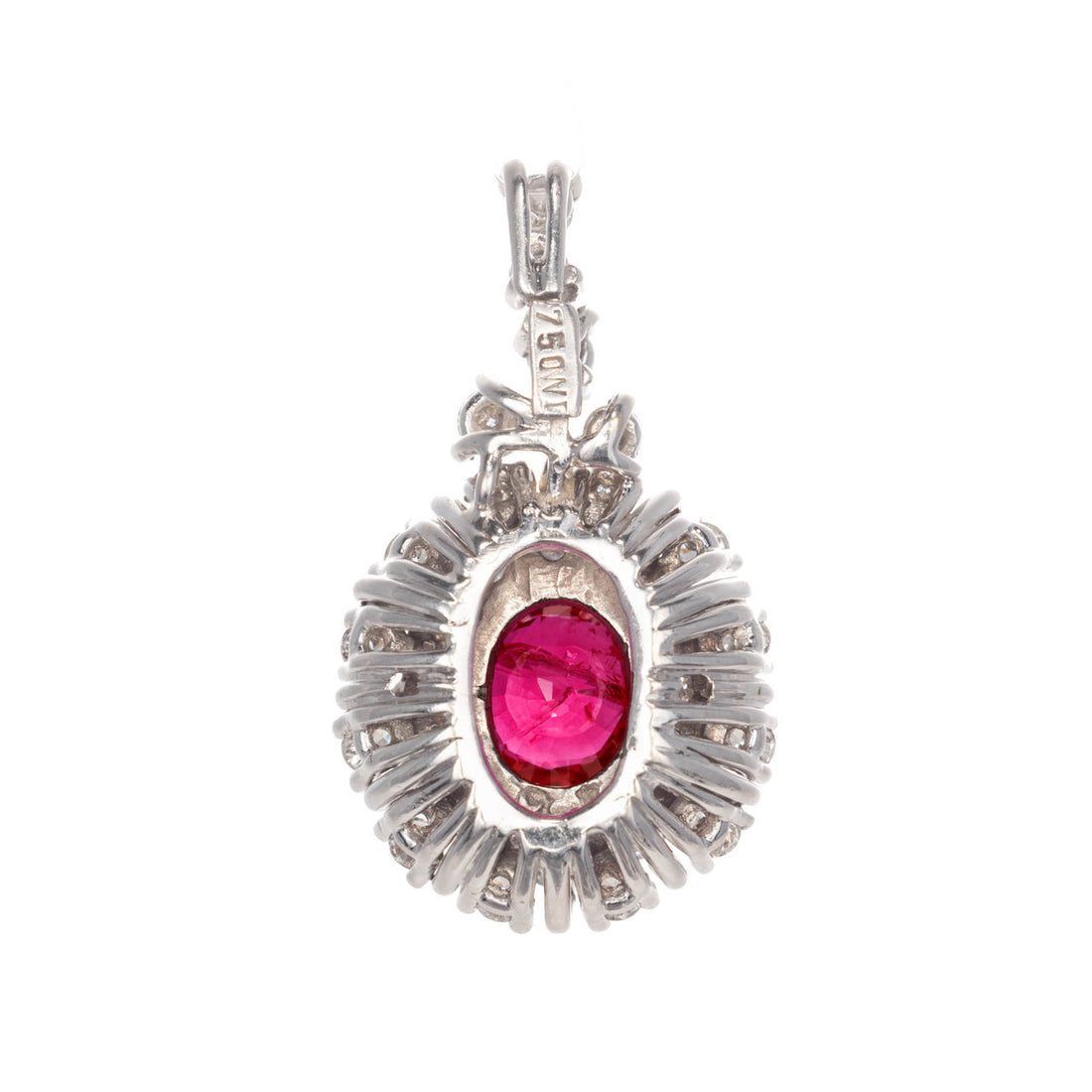 1.12ct Oval Ruby Diamond Halo Cluster 18k White Gold Pendant – image 4