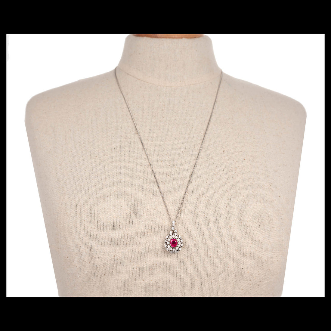 1.12ct Oval Ruby Diamond Halo Cluster 18k White Gold Pendant – image 6