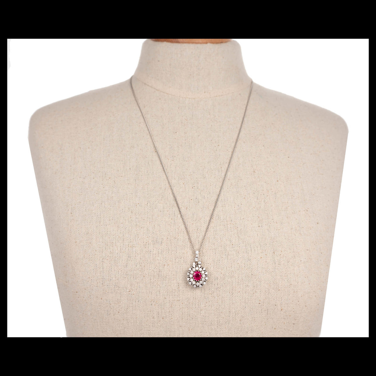1.12ct Oval Ruby Diamond Halo Cluster 18k White Gold Pendant – image 6