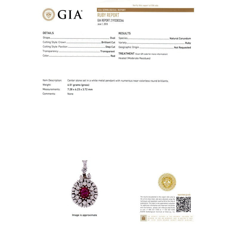 1.12ct Oval Ruby Diamond Halo Cluster 18k White Gold Pendant – image 3