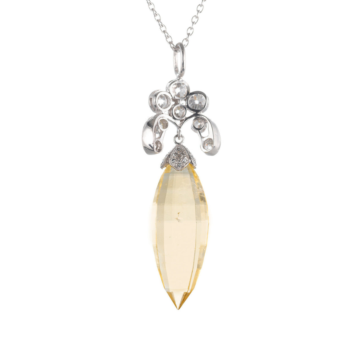 Gia Certified 13.78 Carat Yellow Sapphire Diamond Platinum Art Deco Pendant Neck – image 3