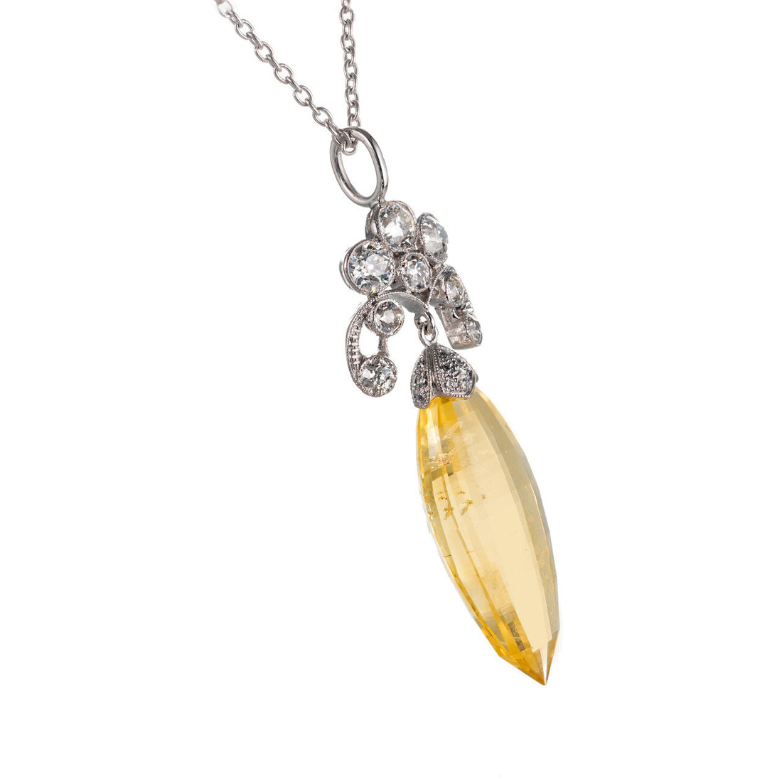 Gia Certified 13.78 Carat Yellow Sapphire Diamond Platinum Art Deco Pendant Neck – image 4