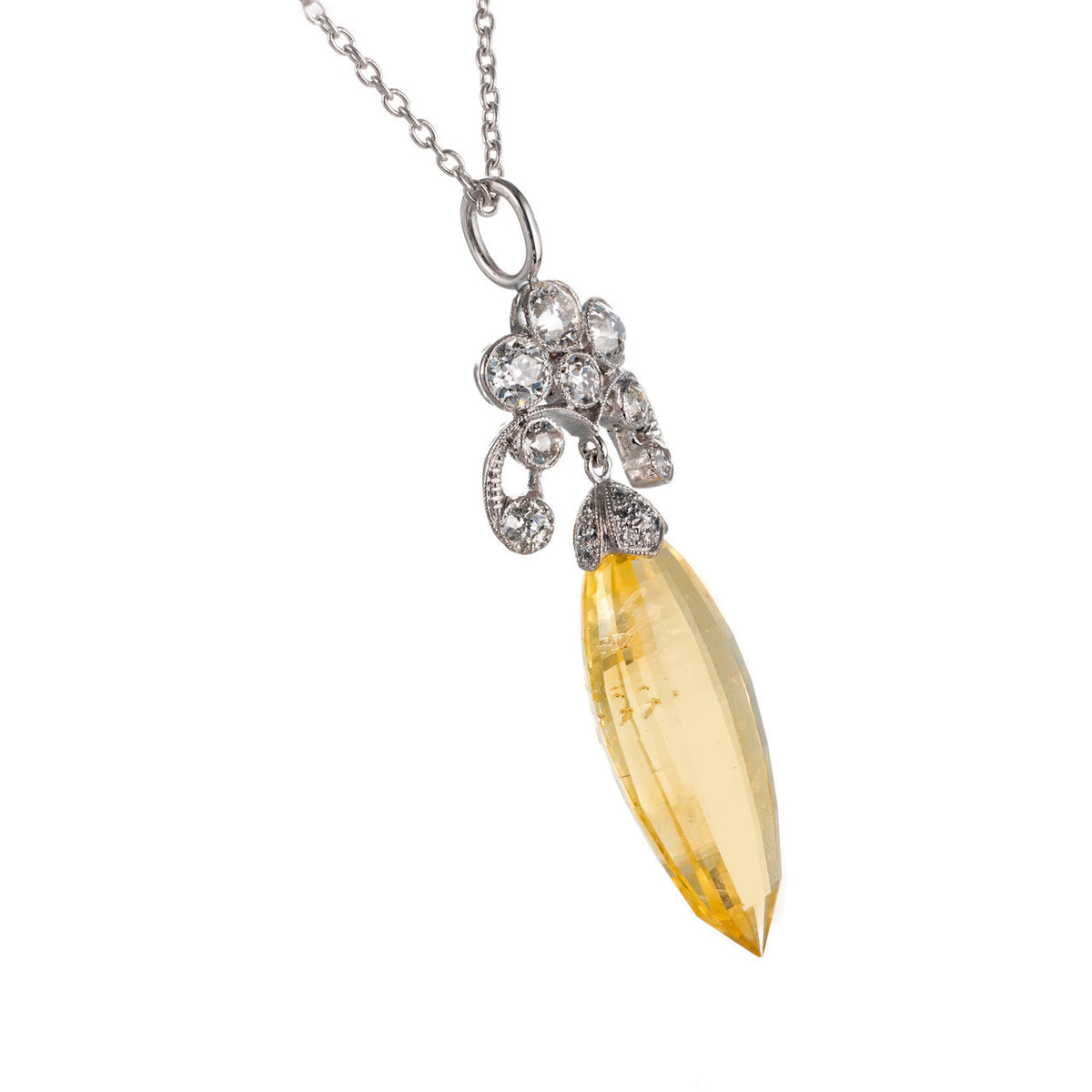 Gia Certified 13.78 Carat Yellow Sapphire Diamond Platinum Art Deco Pendant Neck – image 4