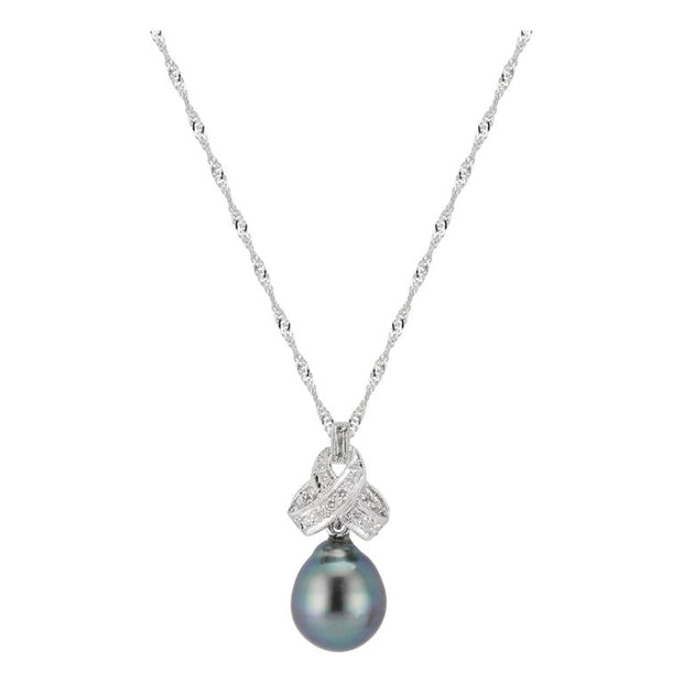 .10 Carat Diamond Black South Sea Pearl White Gold Pendant Necklace