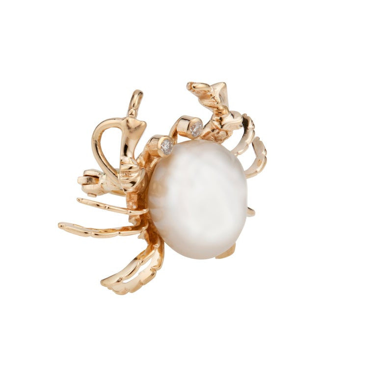 .50 Carat Diamond Pearl Yellow Gold Crab Brooch Pendant – image 2