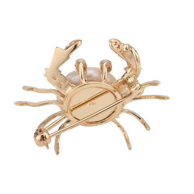 .50 Carat Diamond Pearl Yellow Gold Crab Brooch Pendant – image 4