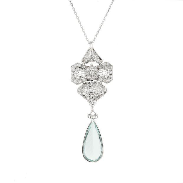 9.75 Carat Aquamarine Diamond Platinum Pendant Necklace