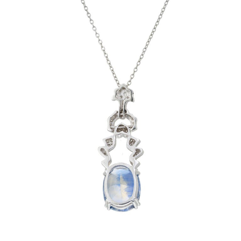 GIA 6.65 Carat Oval Sapphire Diamond Art Deco Platinum Pendant Necklace – image 6