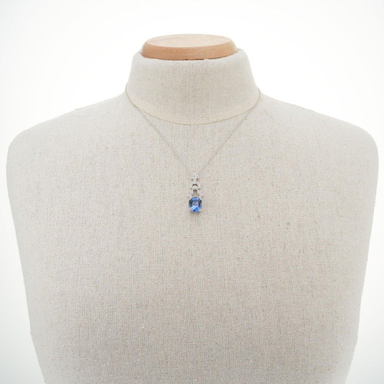 GIA 6.65 Carat Oval Sapphire Diamond Art Deco Platinum Pendant Necklace – image 5
