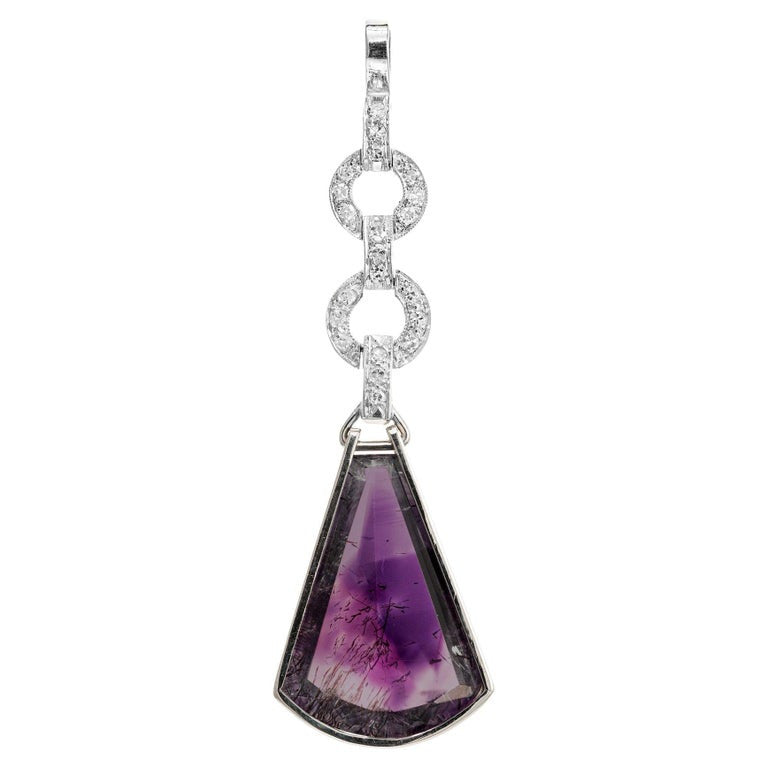 Amethyst Quartz Diamond 5 Section Hinged Platinum Pendant