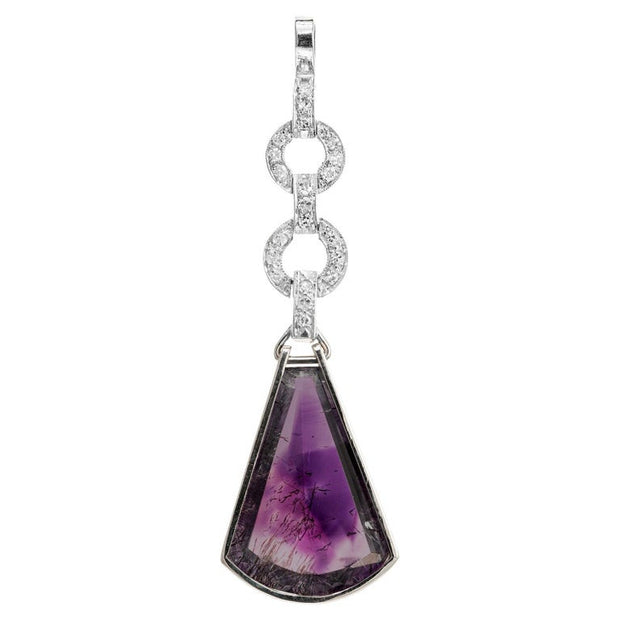 Amethyst Quartz Diamond 5 Section Hinged Platinum Pendant