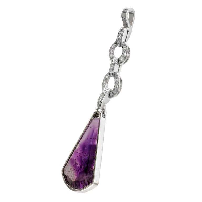 Amethyst Quartz Diamond 5 Section Hinged Platinum Pendant – image 2