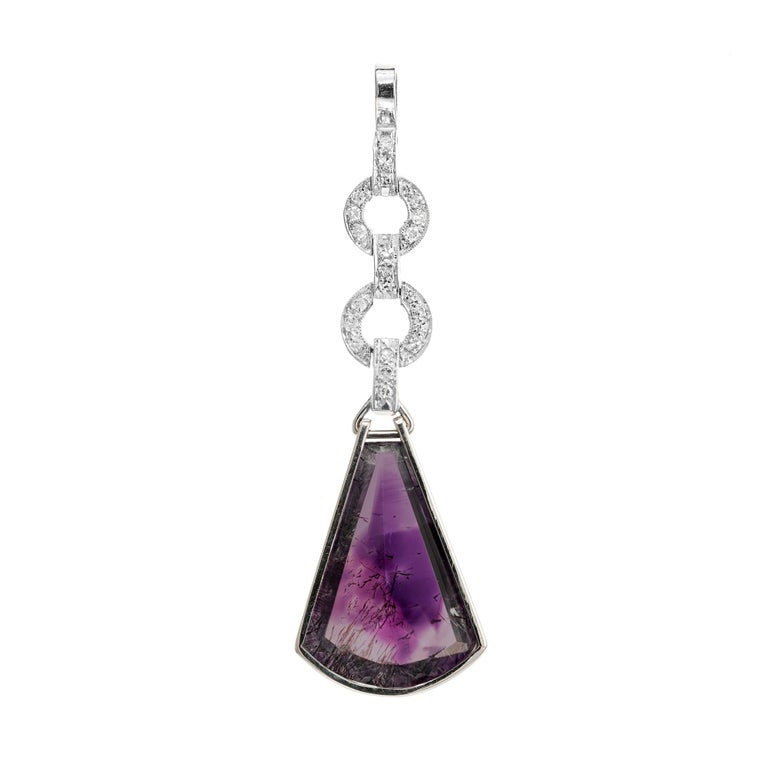 Amethyst Quartz Diamond 5 Section Hinged Platinum Pendant – image 3