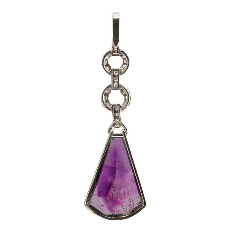 Amethyst Quartz Diamond 5 Section Hinged Platinum Pendant – image 4
