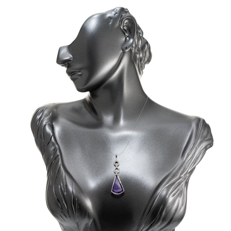 Amethyst Quartz Diamond 5 Section Hinged Platinum Pendant – image 5