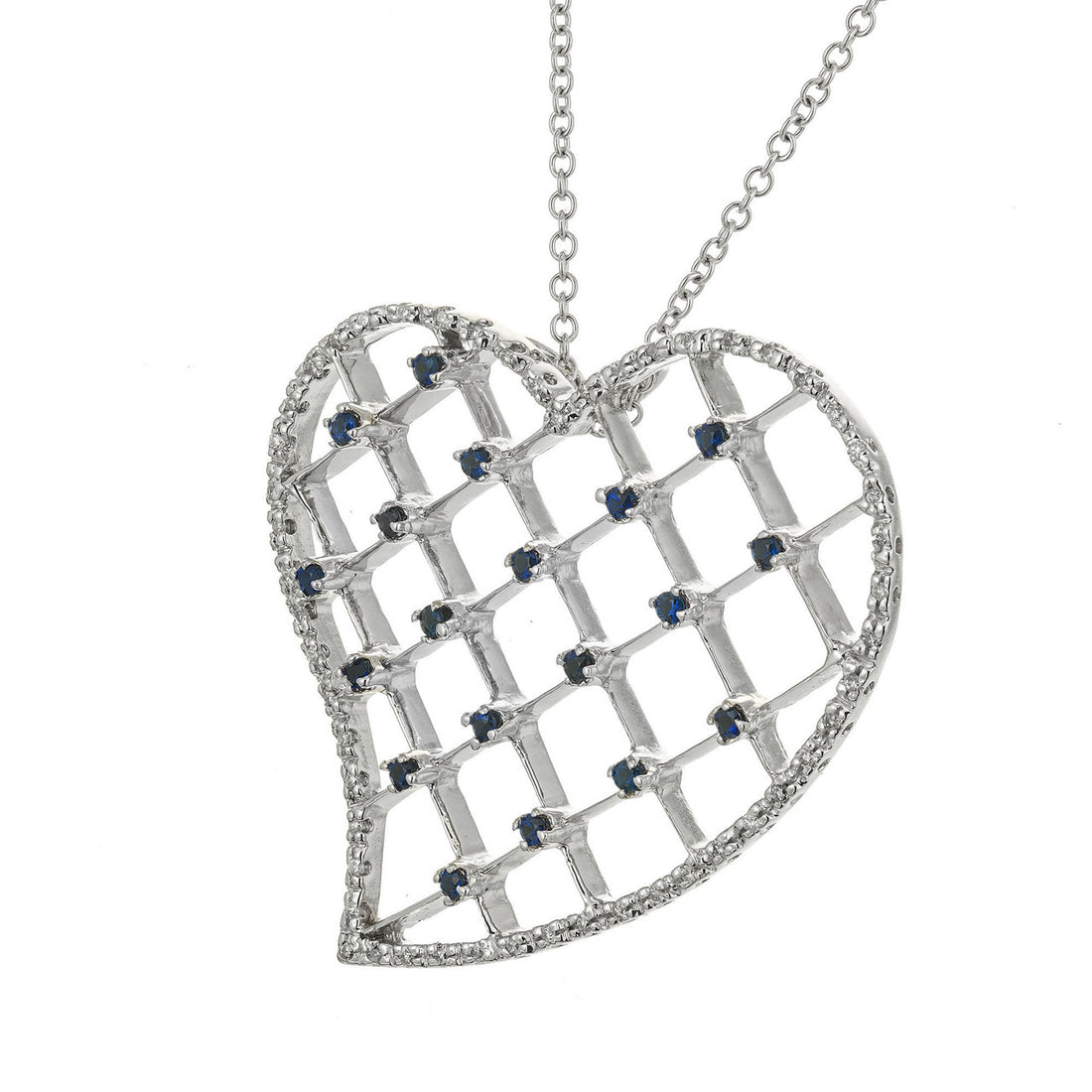 .87 Carat Sapphire Pave Diamond Gold Heart Pendant Necklace – image 2