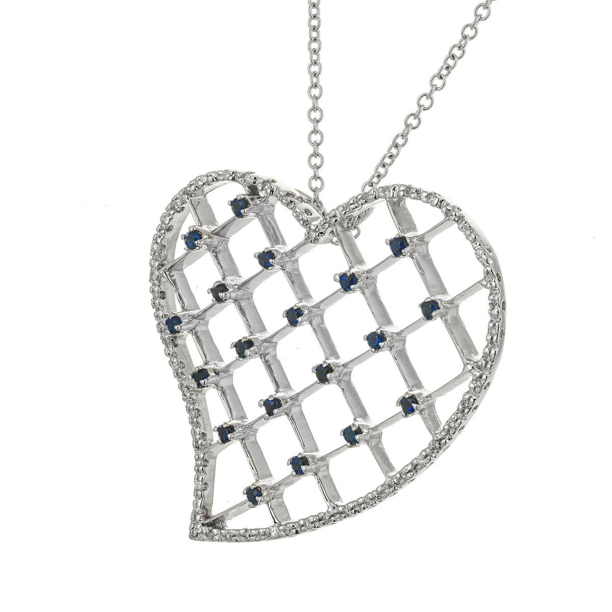 .87 Carat Sapphire Pave Diamond Gold Heart Pendant Necklace – image 2
