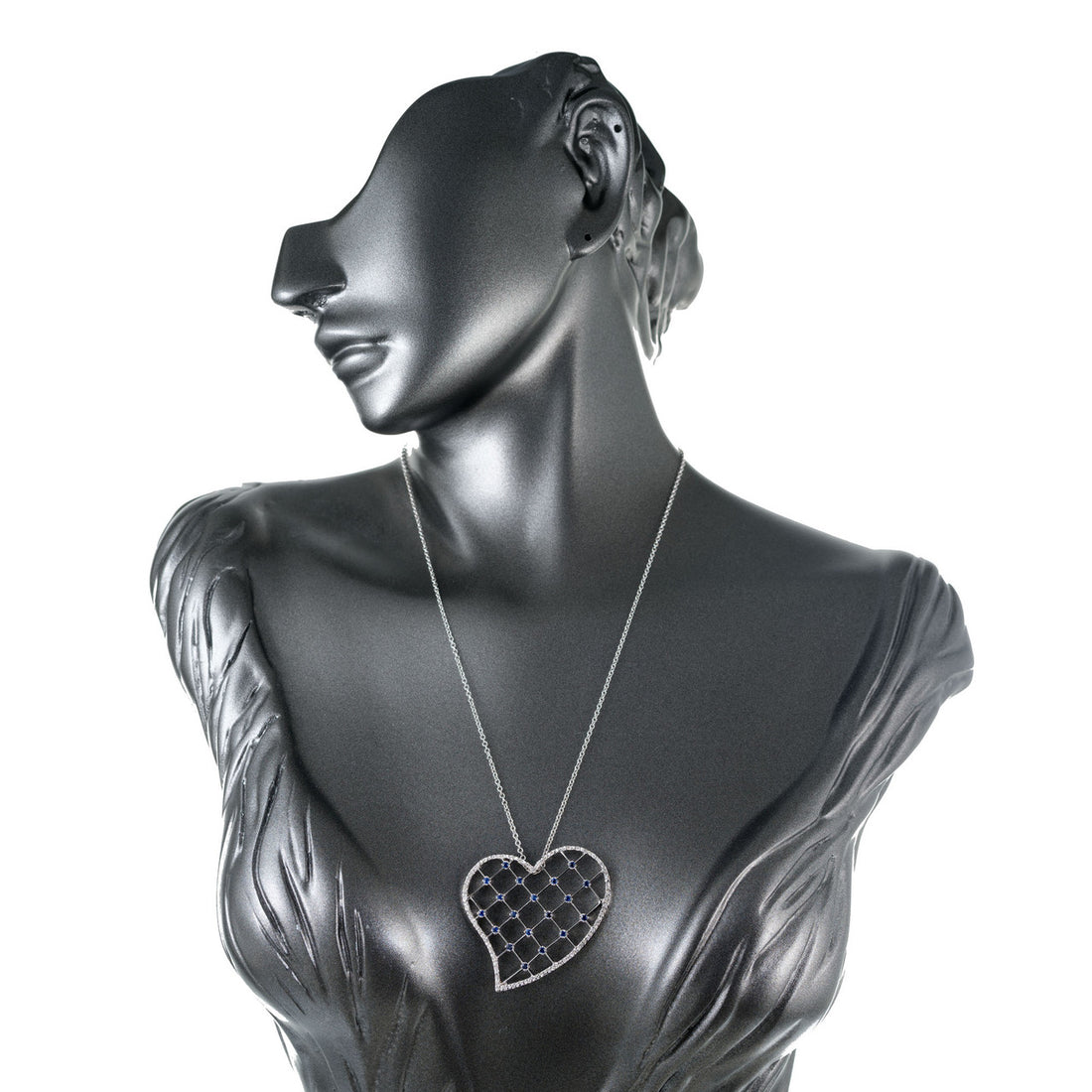 .87 Carat Sapphire Pave Diamond Gold Heart Pendant Necklace – image 6