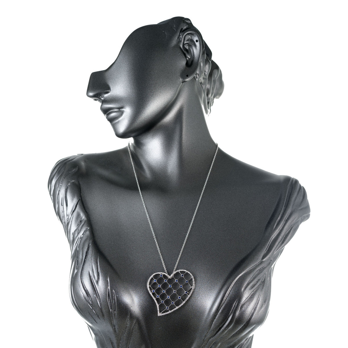 .87 Carat Sapphire Pave Diamond Gold Heart Pendant Necklace – image 6