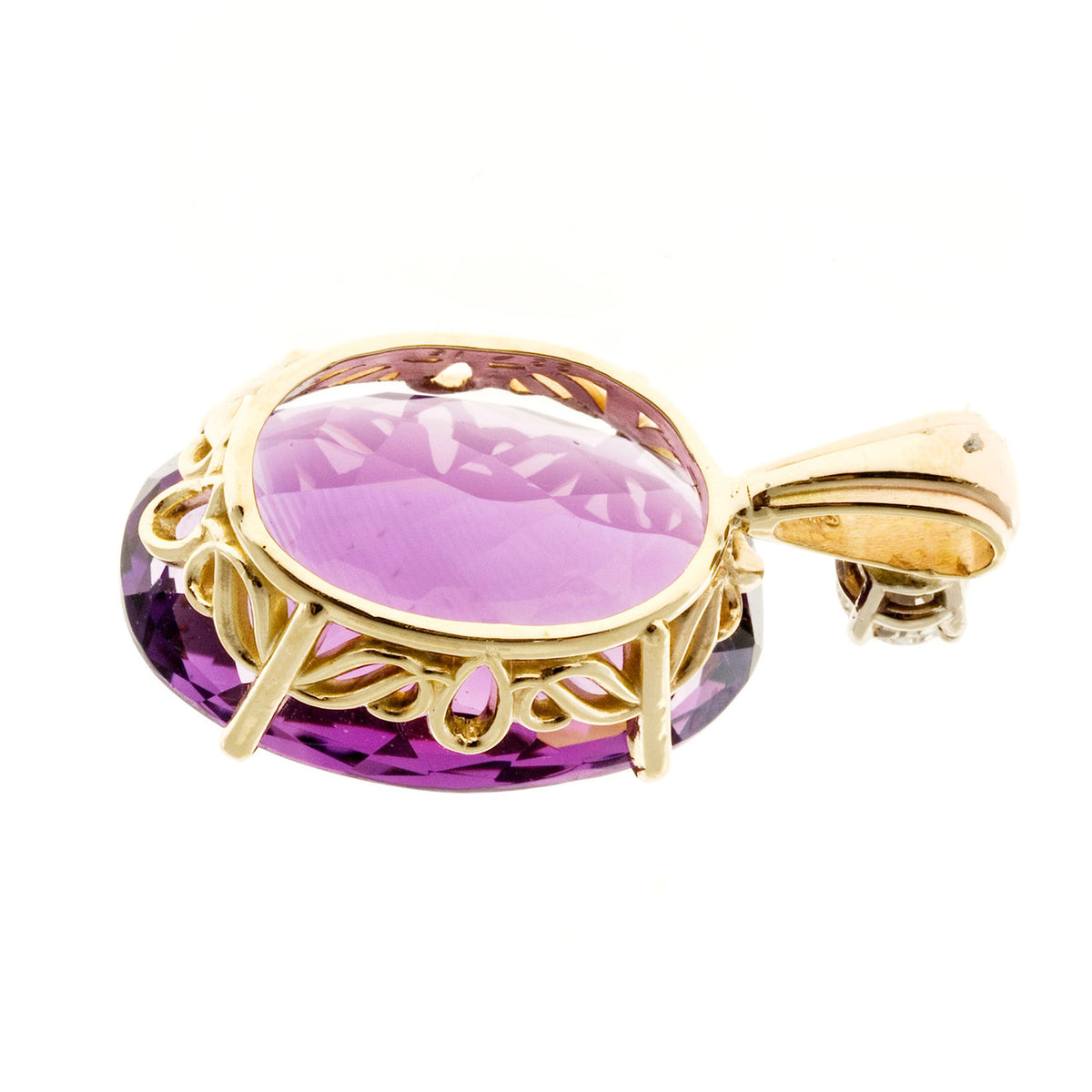Vintage 23.62CT Fine Bright Clear Amethyst Filigree Diamond Pendant 14K Gold – image 5