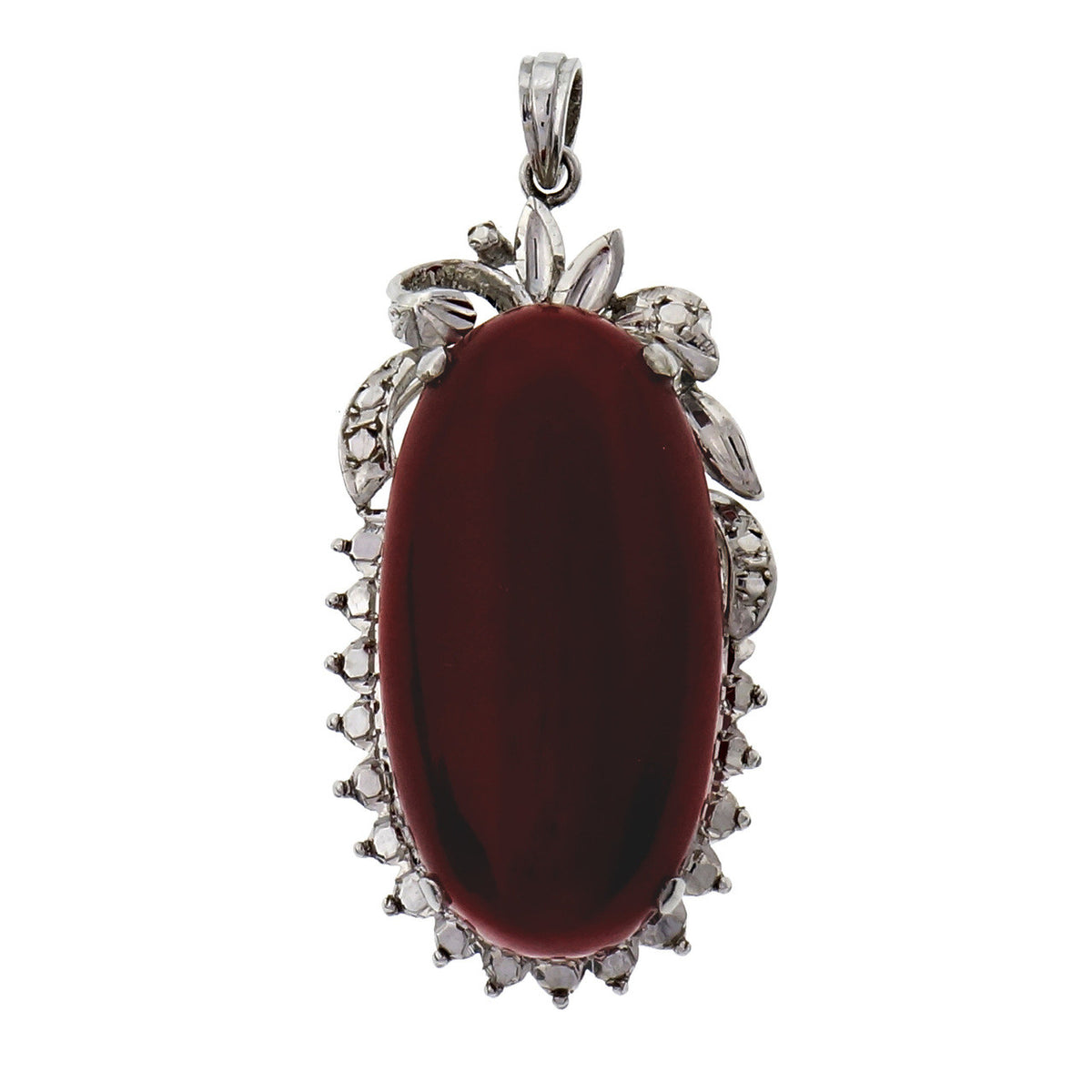 GIA Certified Orange Red Coral White Gold Pendant