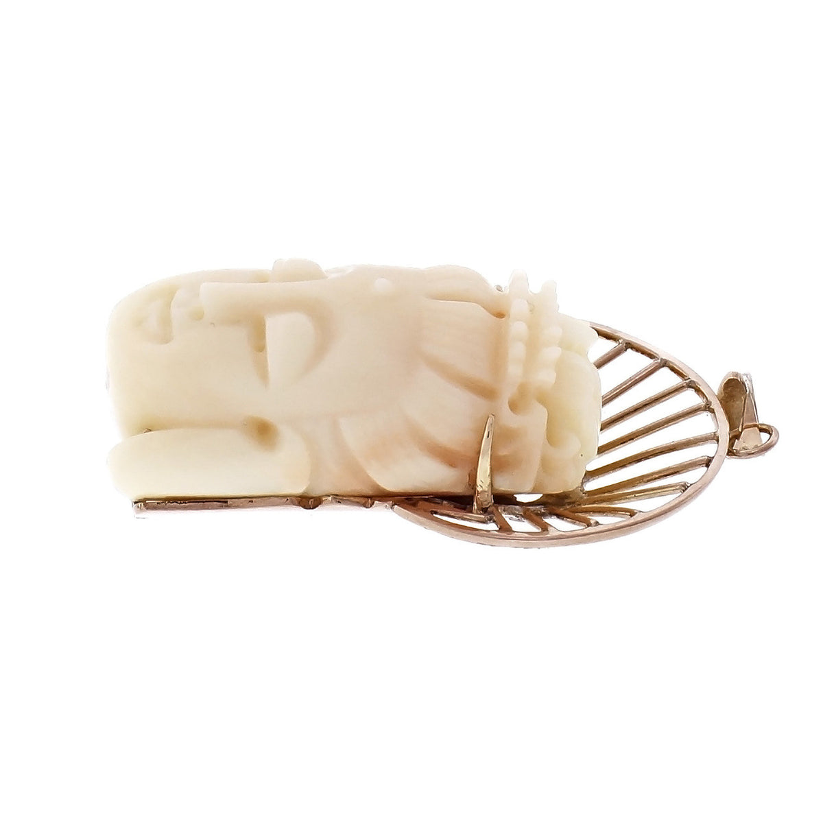 18k Yellow Gold Coral Carved Buddha Pendant – image 6