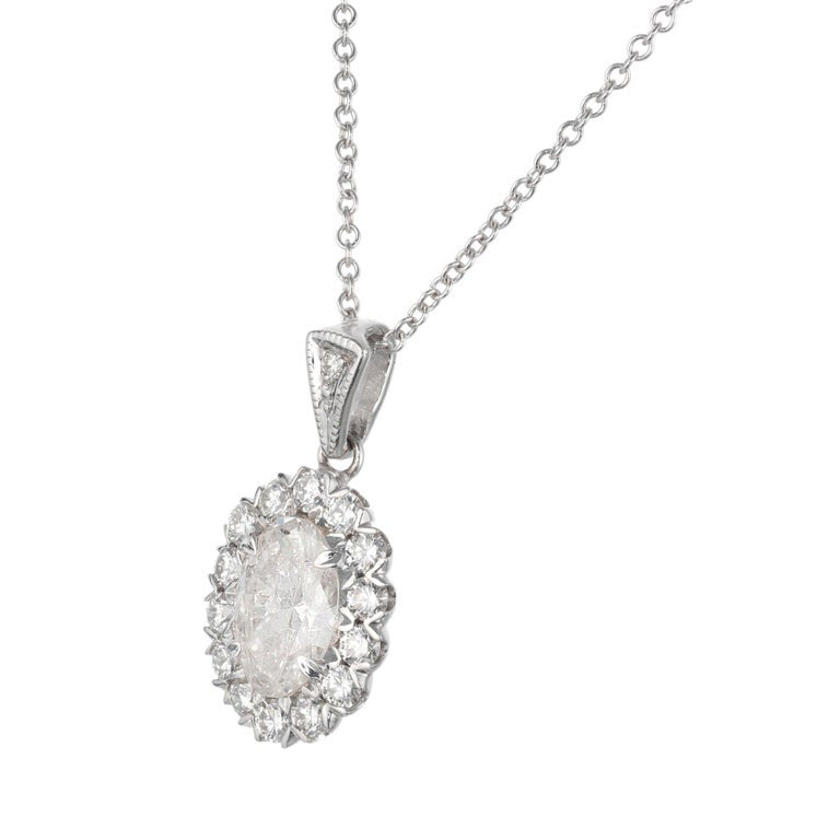 Peter Suchy EGL .77 Carat Oval Diamond Diamond Halo Pendant Necklace – image 2