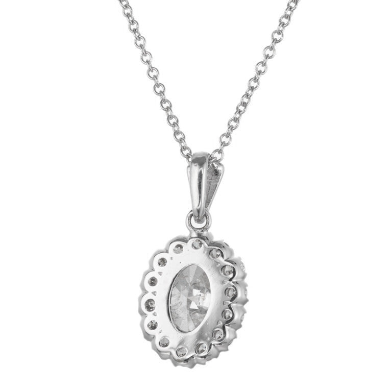 Peter Suchy EGL .77 Carat Oval Diamond Diamond Halo Pendant Necklace – image 4
