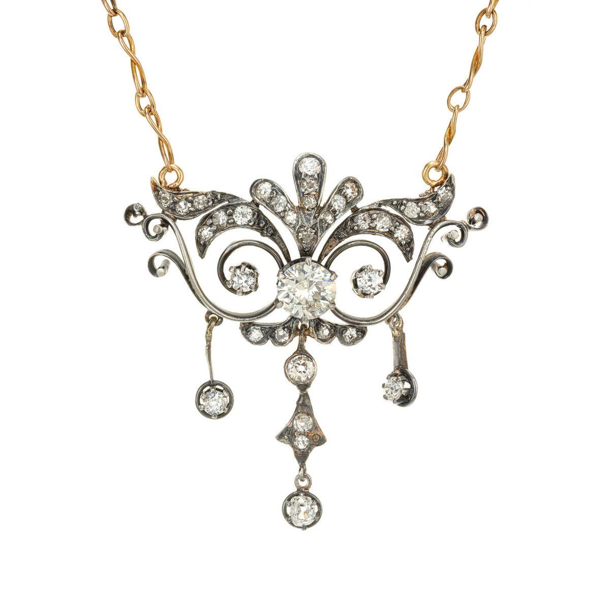 .67 Carat Old European Cut Diamond Silver Gold Victorian Pendant Necklace