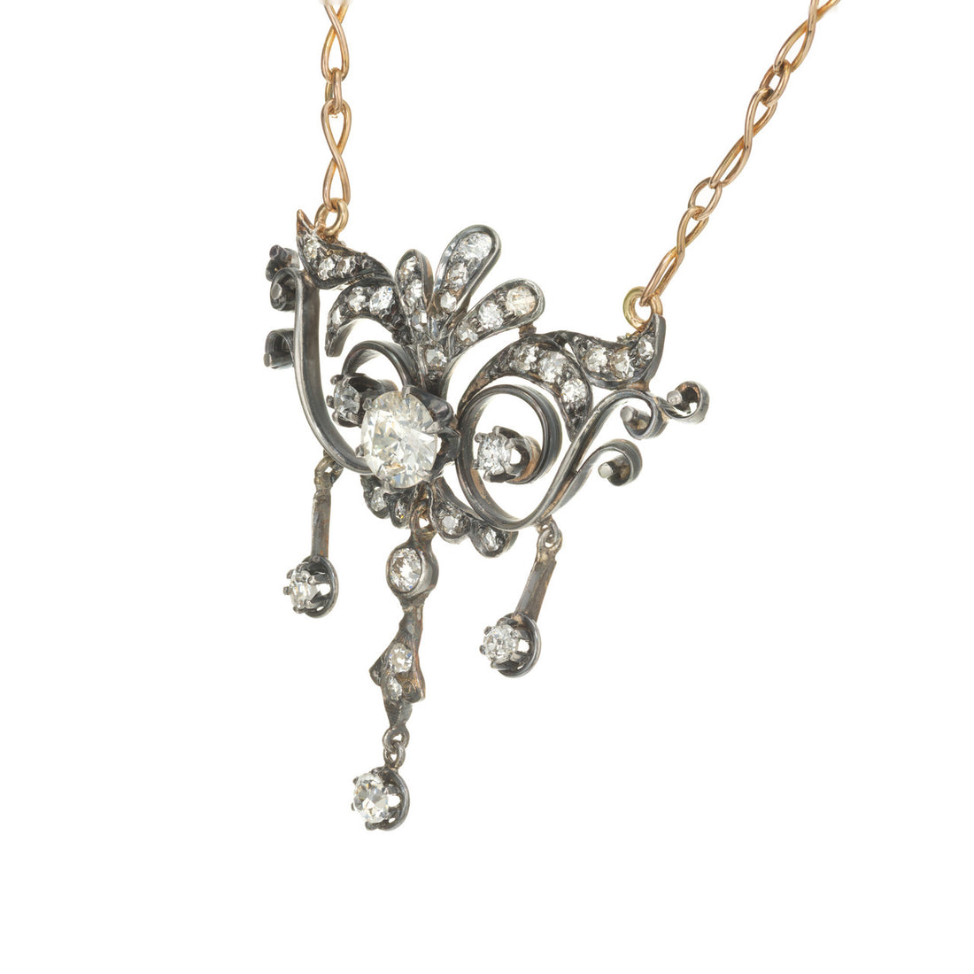 .67 Carat Old European Cut Diamond Silver Gold Victorian Pendant Necklace – image 3