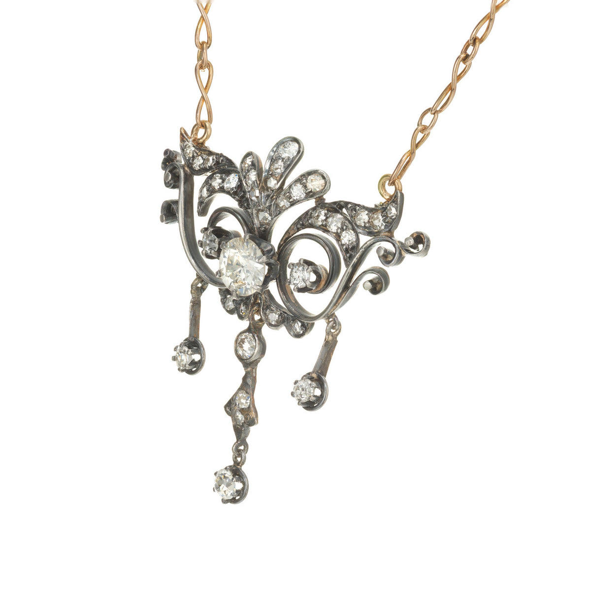.67 Carat Old European Cut Diamond Silver Gold Victorian Pendant Necklace – image 3
