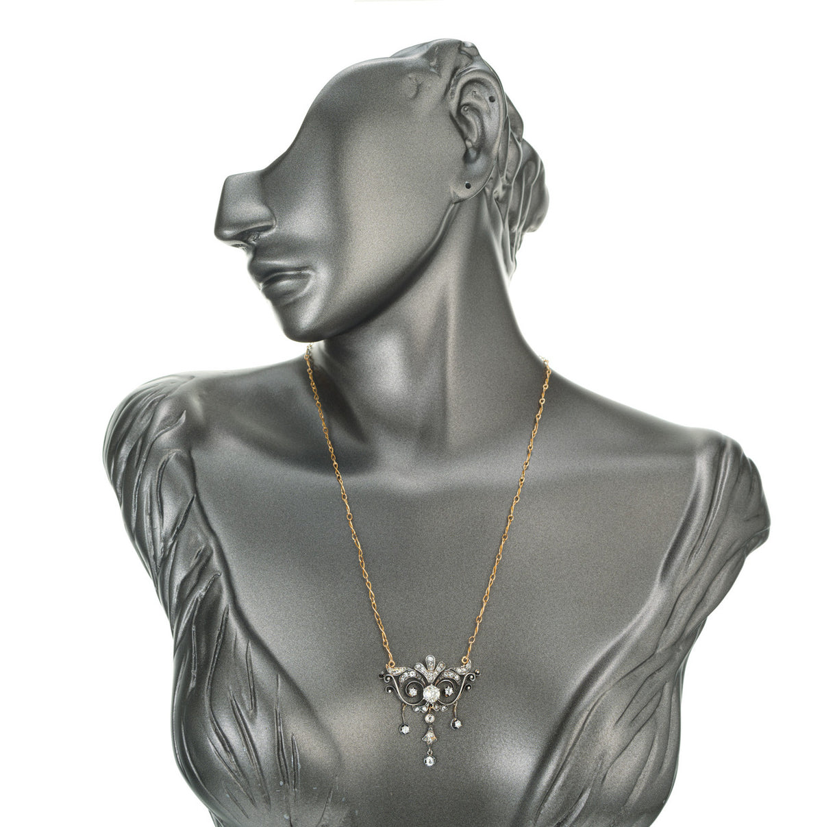 .67 Carat Old European Cut Diamond Silver Gold Victorian Pendant Necklace – image 5