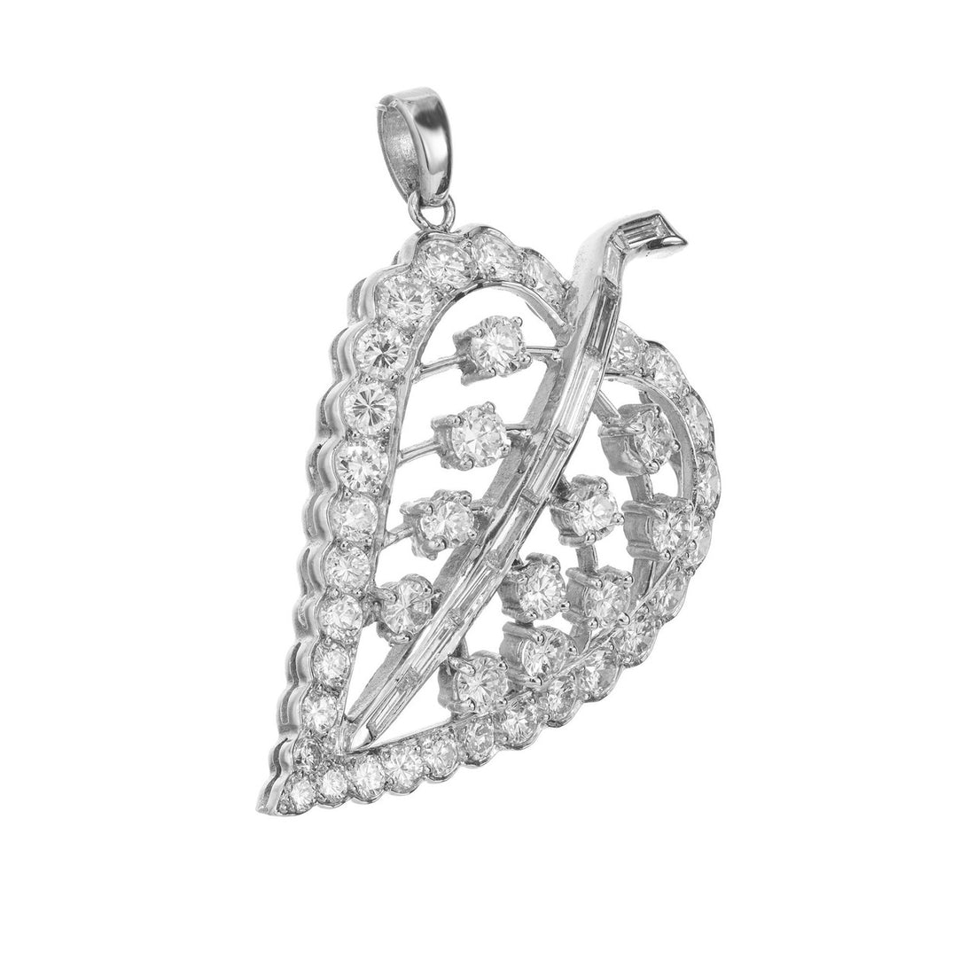 2.38 Carat Round Baguette Diamond Platinum Leaf Pendant – image 4