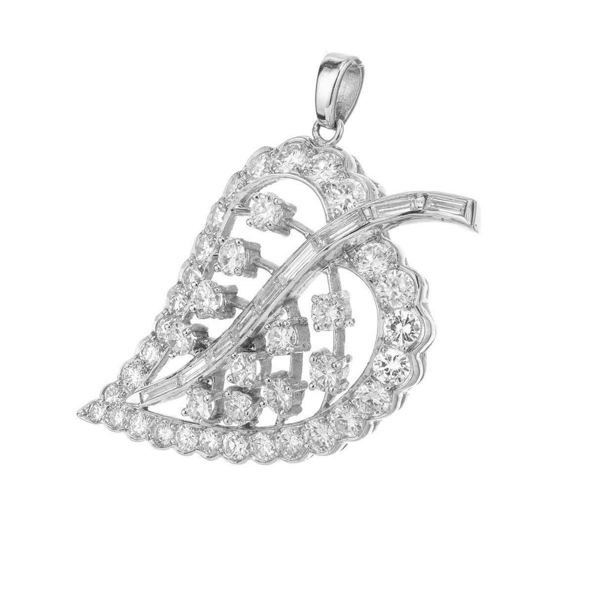 2.38 Carat Round Baguette Diamond Platinum Leaf Pendant – image 2
