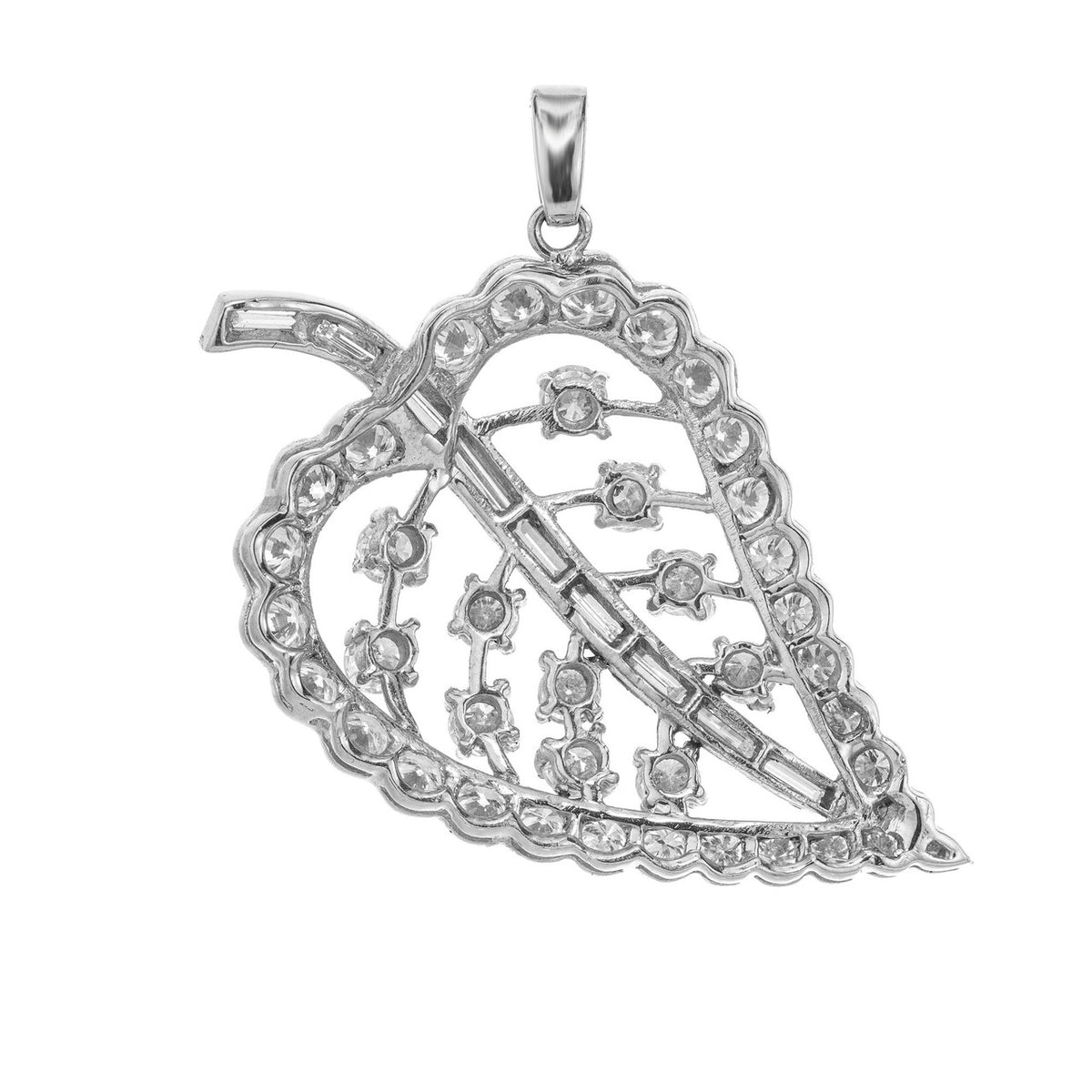 2.38 Carat Round Baguette Diamond Platinum Leaf Pendant – image 5
