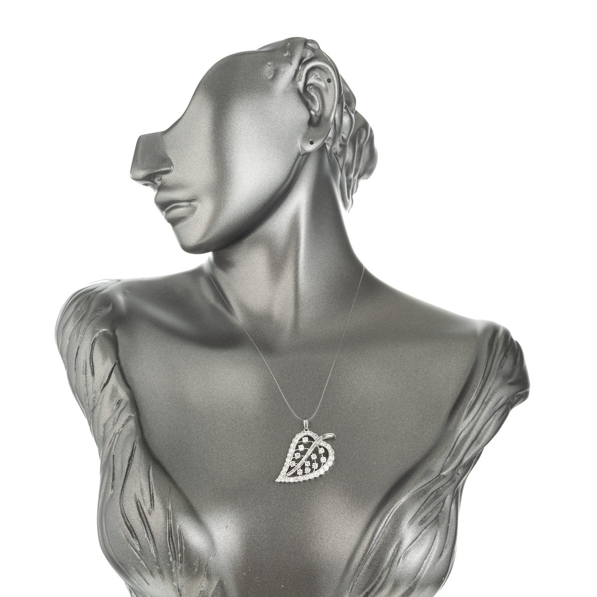2.38 Carat Round Baguette Diamond Platinum Leaf Pendant – image 3