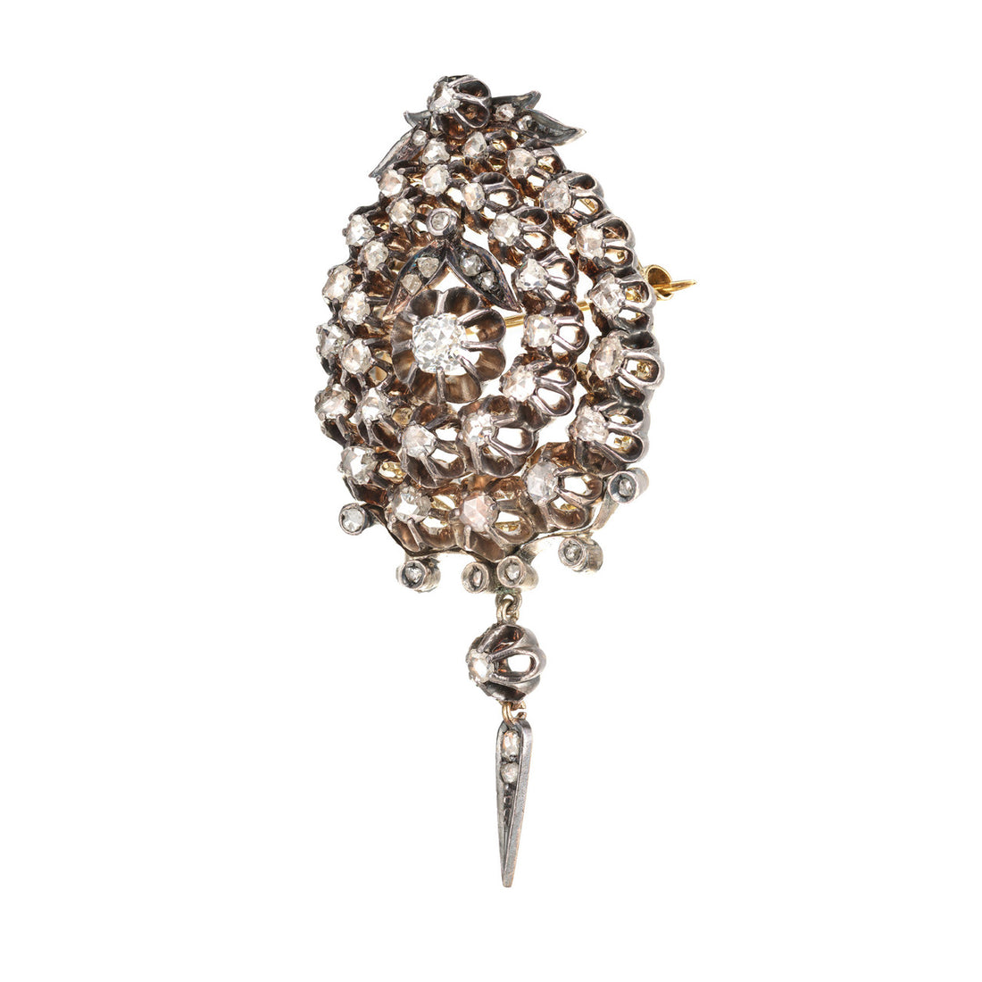 1.84 Carat Rose Cut Diamond Silver Gold Victorian Brooch Pendant – image 2