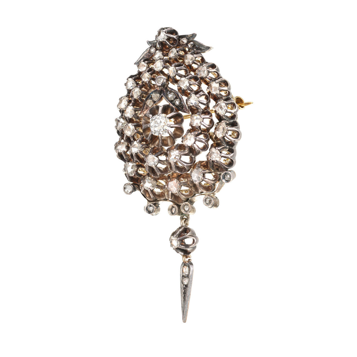 1.84 Carat Rose Cut Diamond Silver Gold Victorian Brooch Pendant – image 2