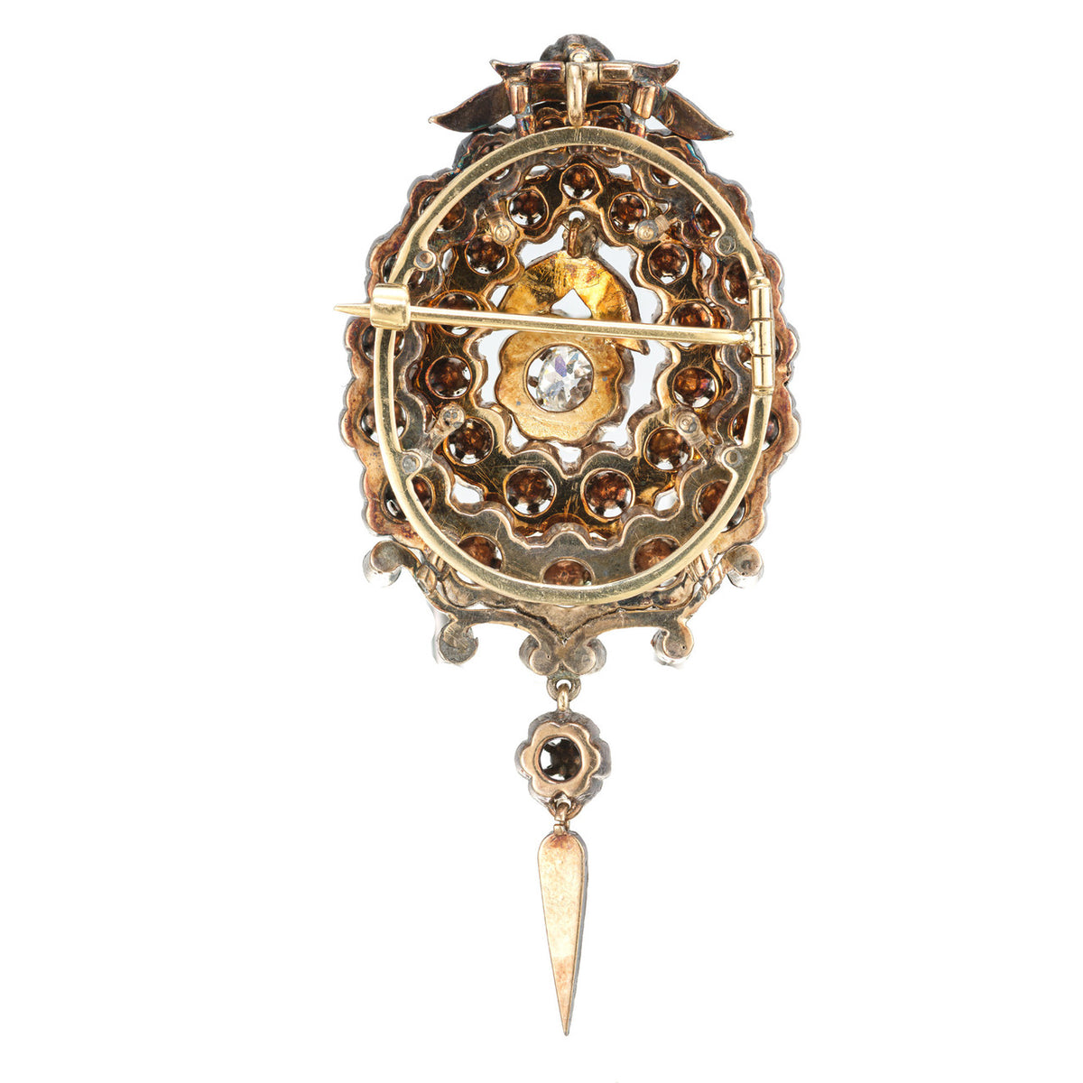 1.84 Carat Rose Cut Diamond Silver Gold Victorian Brooch Pendant – image 3