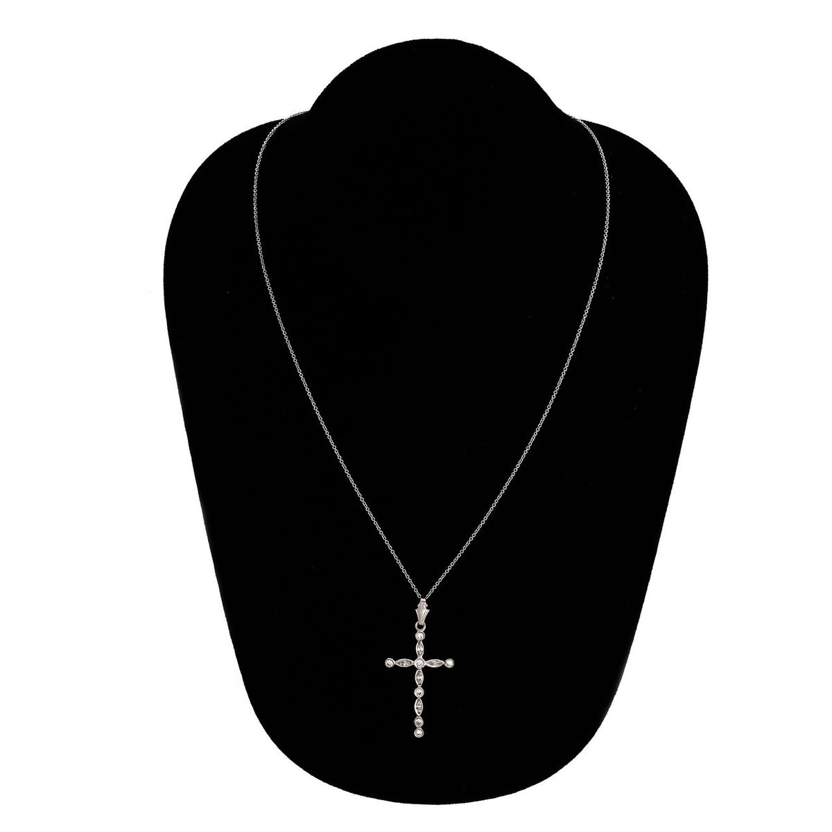 Estate 1960 Diamond Cross Marquise Round Diamonds 14k White Gold – image 6