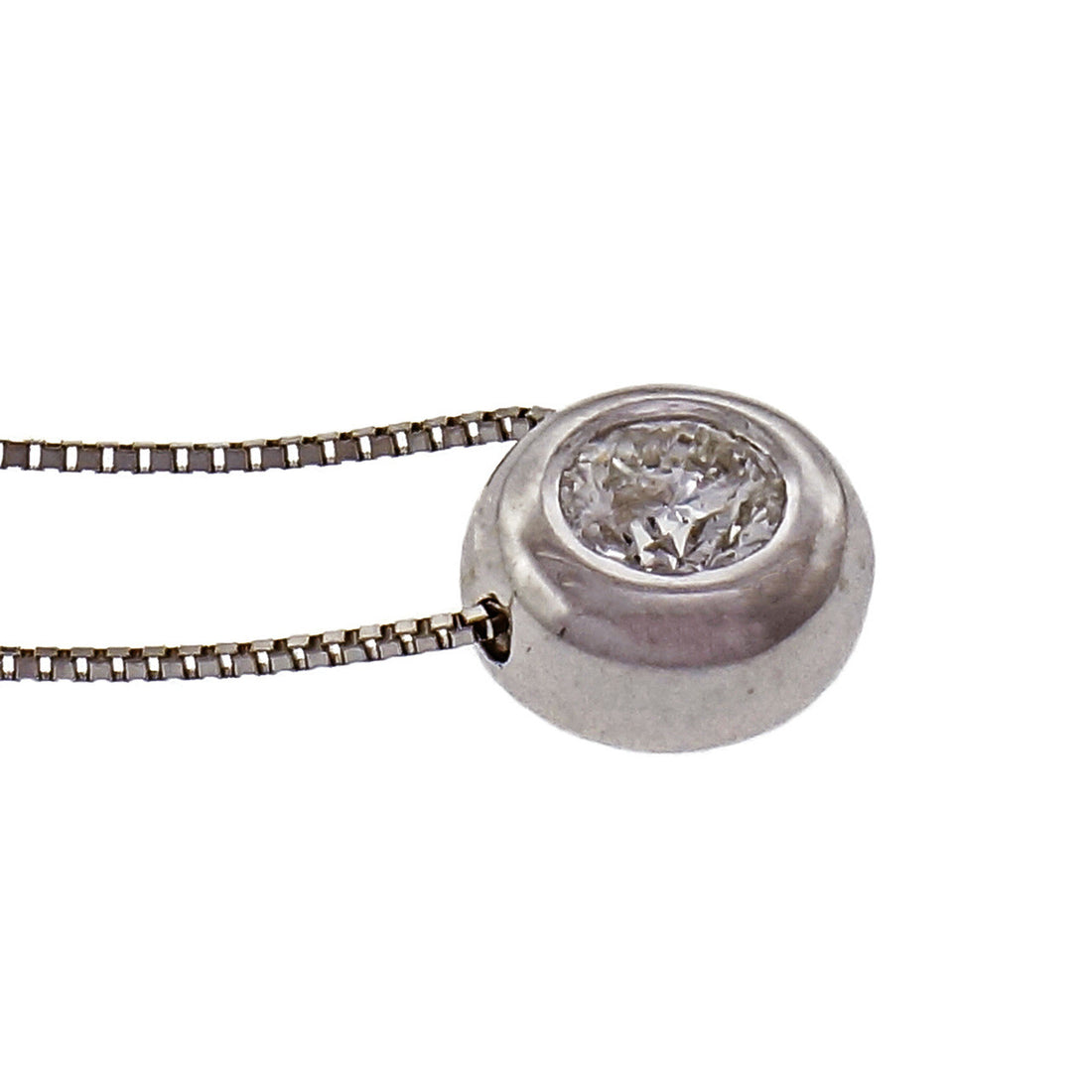 14k White Gold Diamond Bezel Pendant On White Gold Box Chain – image 5