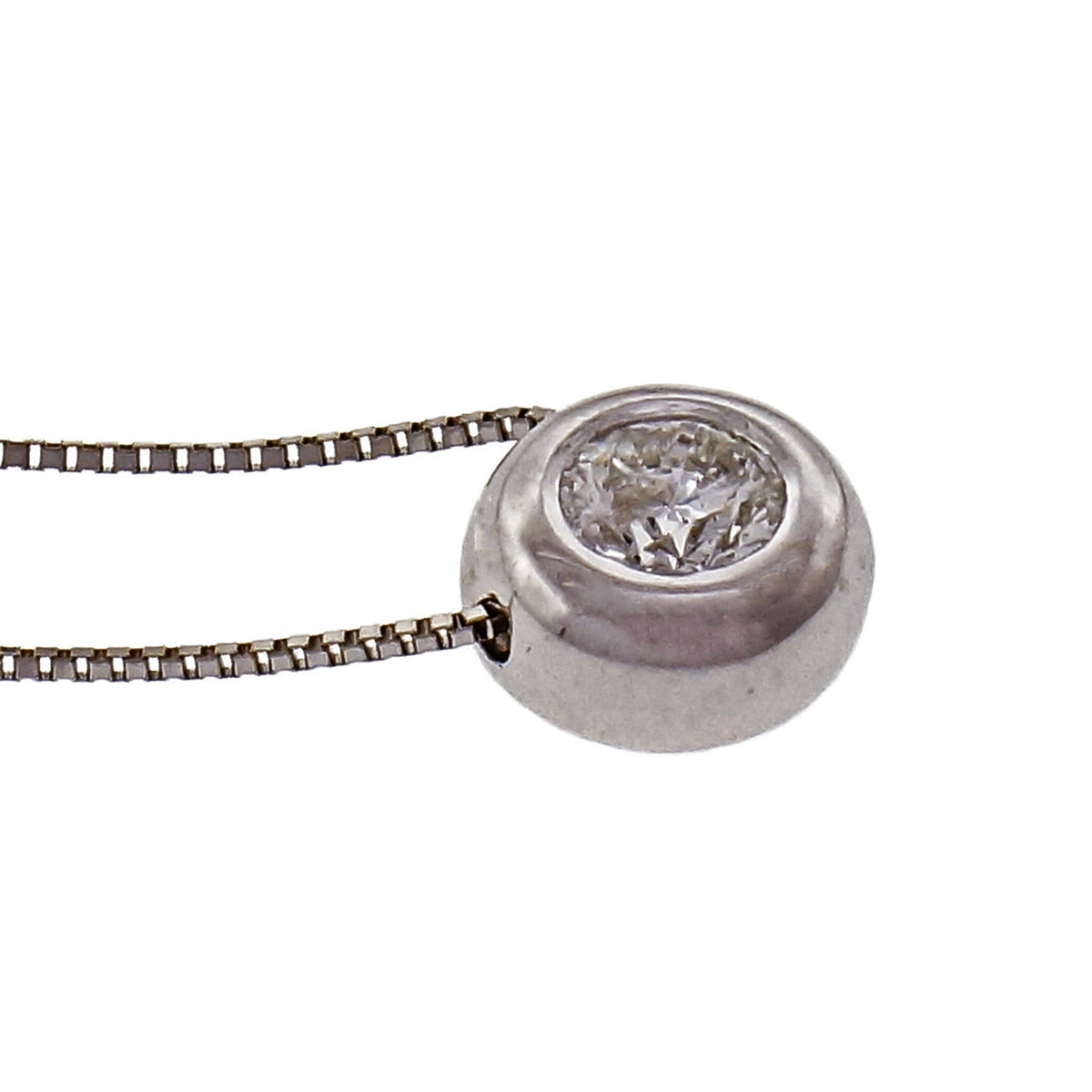 14k White Gold Diamond Bezel Pendant On White Gold Box Chain – image 5