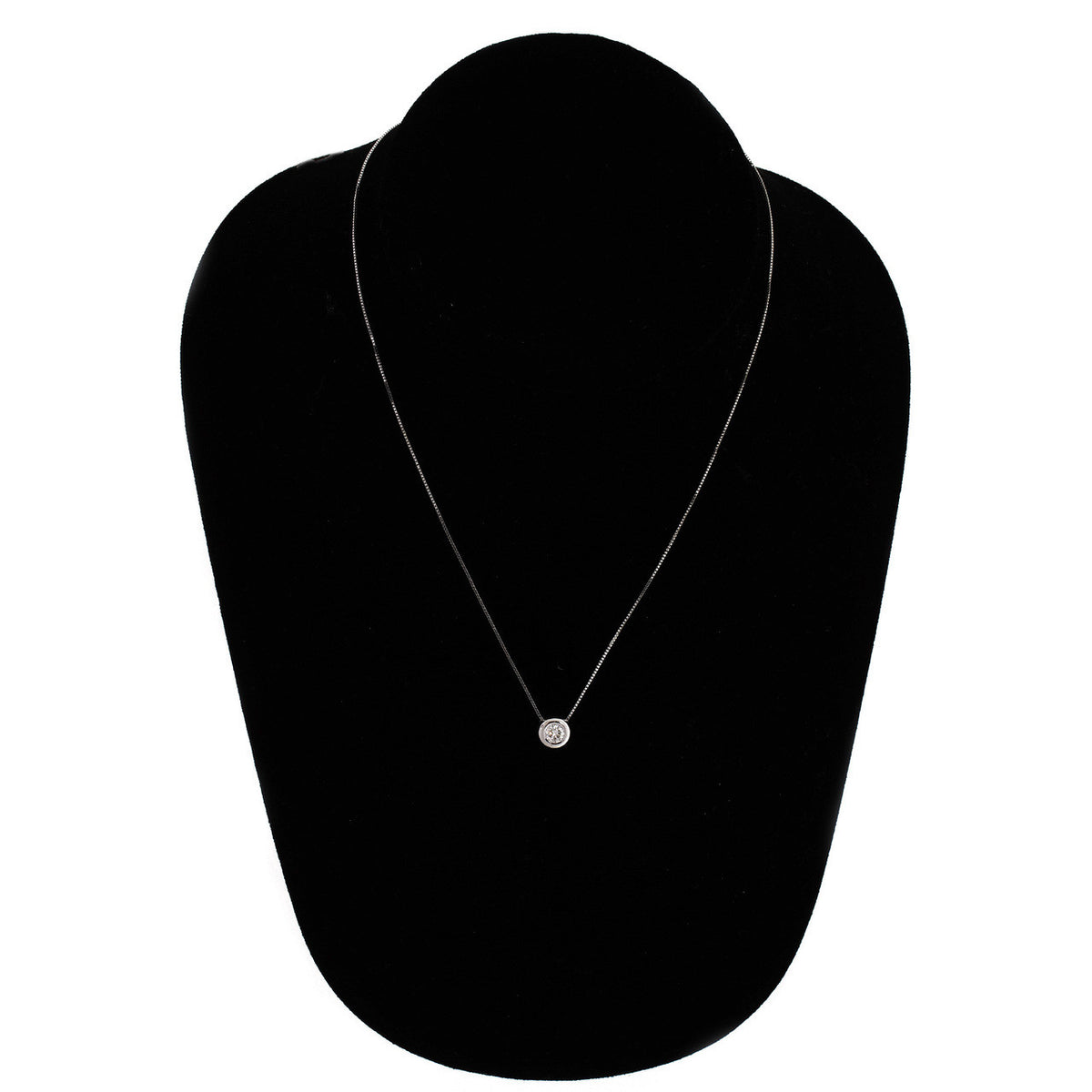 14k White Gold Diamond Bezel Pendant On White Gold Box Chain – image 7