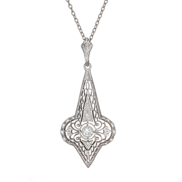 .10 Carat Old Euro Diamond Filigree Art Deco Gold Pendant Necklace
