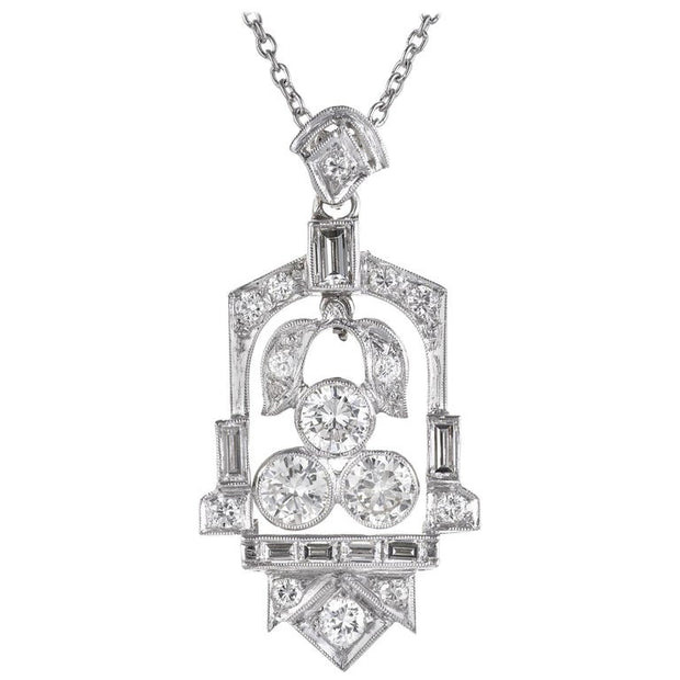 1.65 Carat Diamond Platinum Art Deco Pendant Necklace
