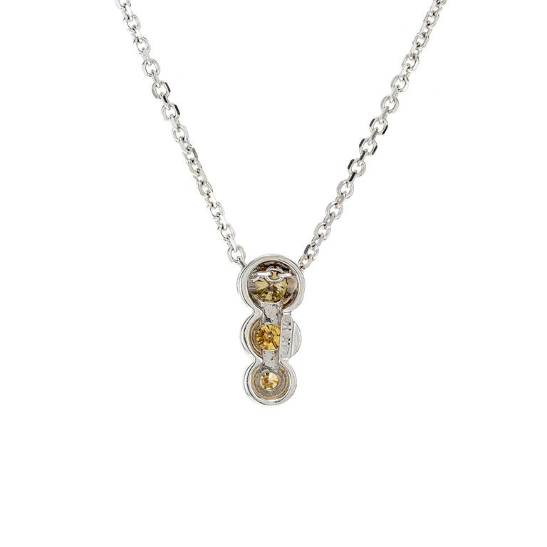 Estate 14k White Gold 3 Stone Natural Yellow Diamond Necklace 18 Inch Chain – image 3
