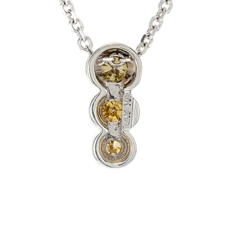 Estate 14k White Gold 3 Stone Natural Yellow Diamond Necklace 18 Inch Chain – image 4