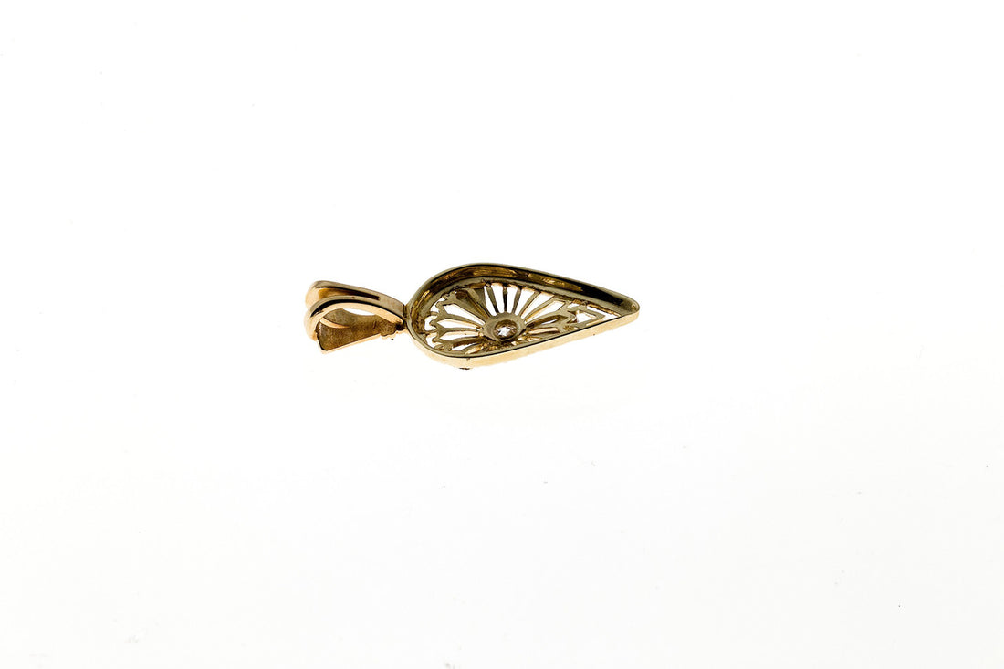 Vintage 1930s Pierced Filigree 14k Yellow Gold Diamond White Gold Plate Pendant – image 2
