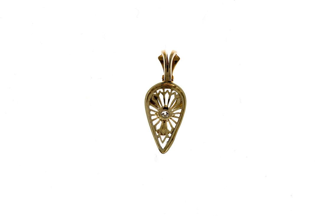 Vintage 1930s Pierced Filigree 14k Yellow Gold Diamond White Gold Plate Pendant – image 3
